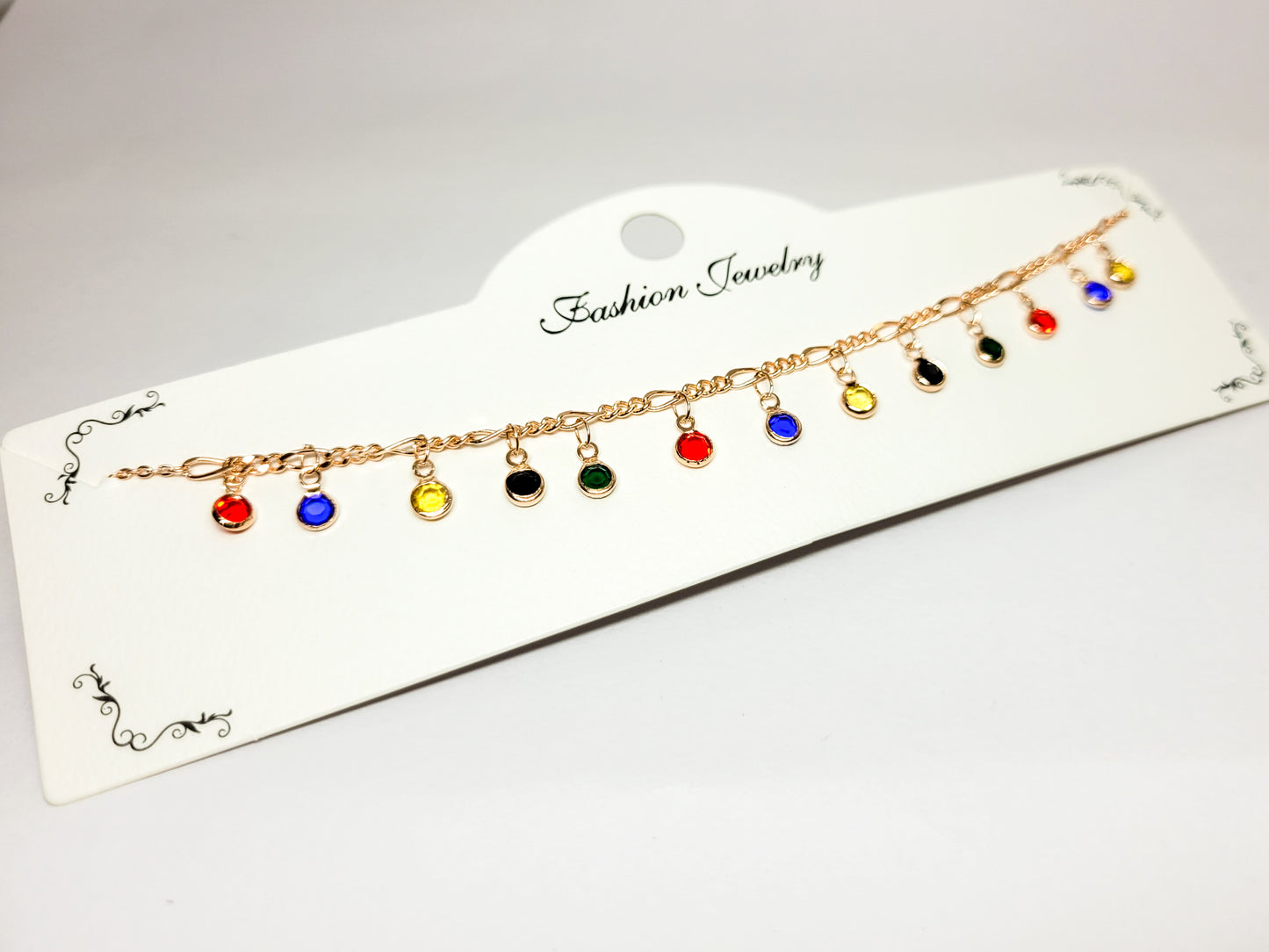 Multicolor Gemstone Charm Chain Necklace