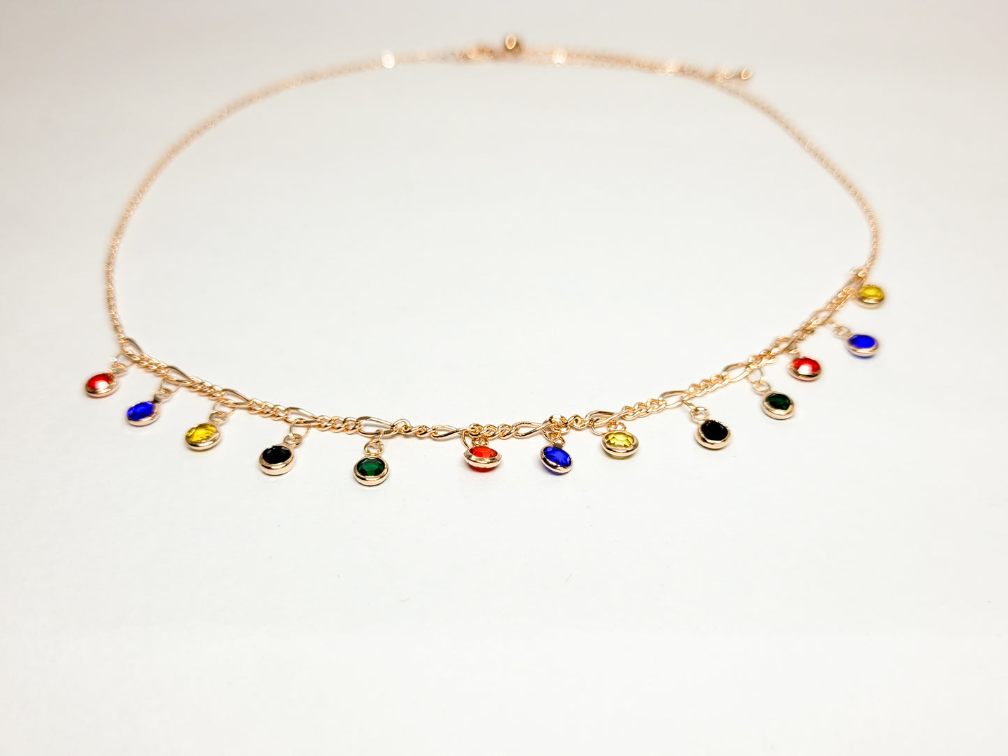 Multicolor Gemstone Charm Chain Necklace