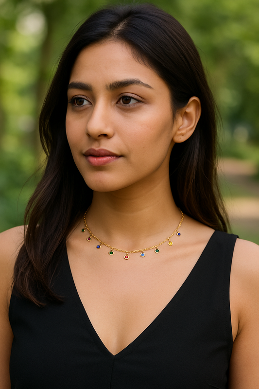 Multicolor Gemstone Charm Chain Necklace