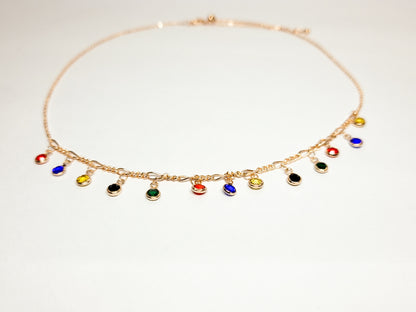 Multicolor Gemstone Charm Chain Necklace