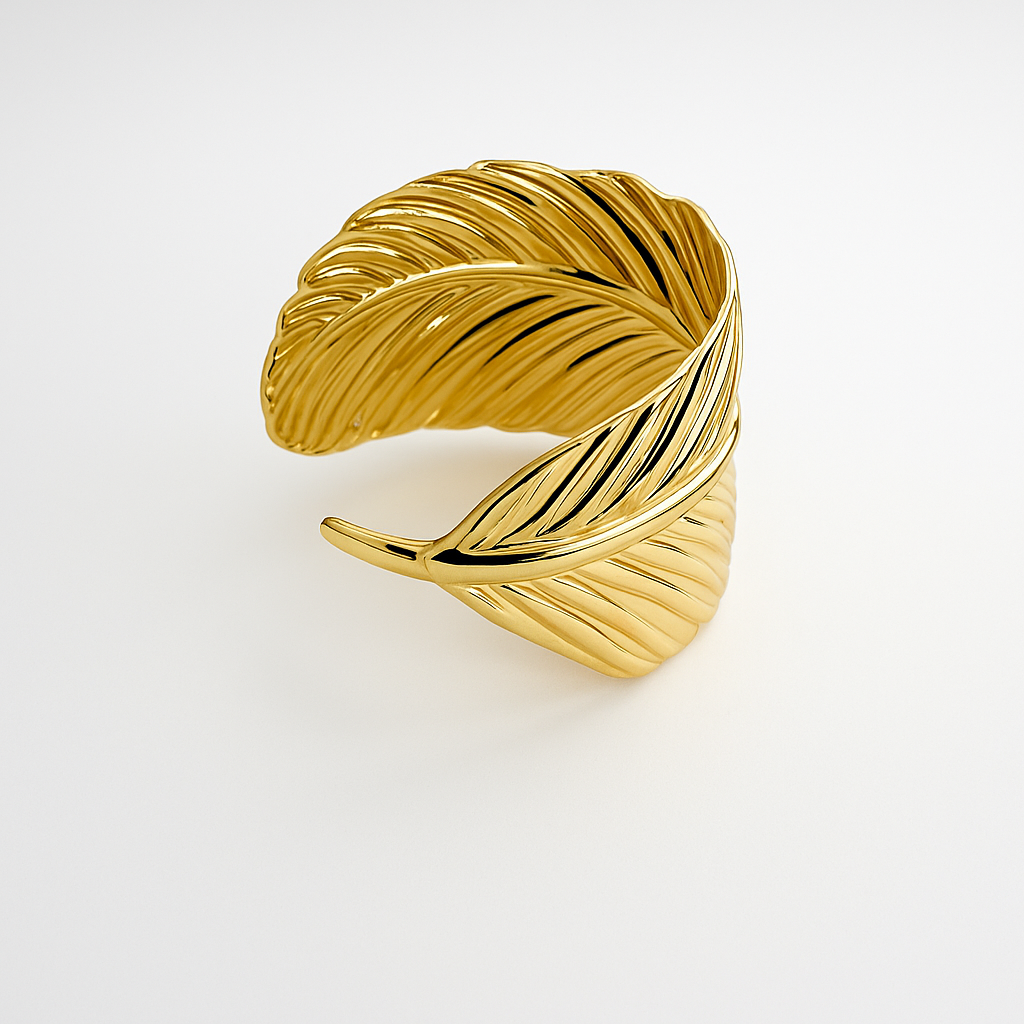Gold Feather Cuff Bracelet – Adjustable Statement Piece for Modern Ethnic Style